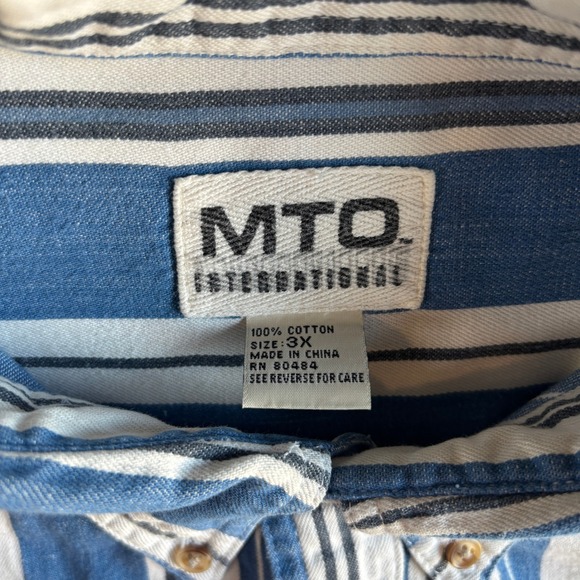 Womens Striped Embroidered Scarecrow Sunflowers Button Up Shirt Blue White Large - Picture 3 of 12